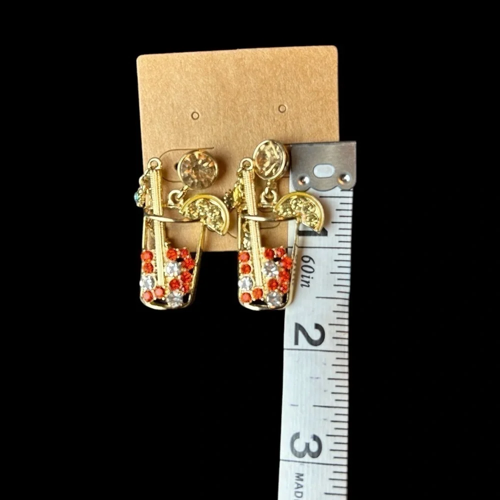 Tropical Drink Rhinestone Dangle Earrings NWOT